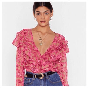 Nasty Gal Cause a Stir Floral Ruffle Blouse NWT